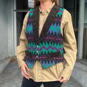 Vintage 80s Circle T Southwestern Vest M | Wool Corduroy Lapel Buffalo Buttons